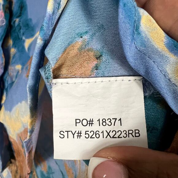 Millenium Button Down Shirt Womens LX Blue Abstract Lightweight Artsy Indie - Picture 5 of 5